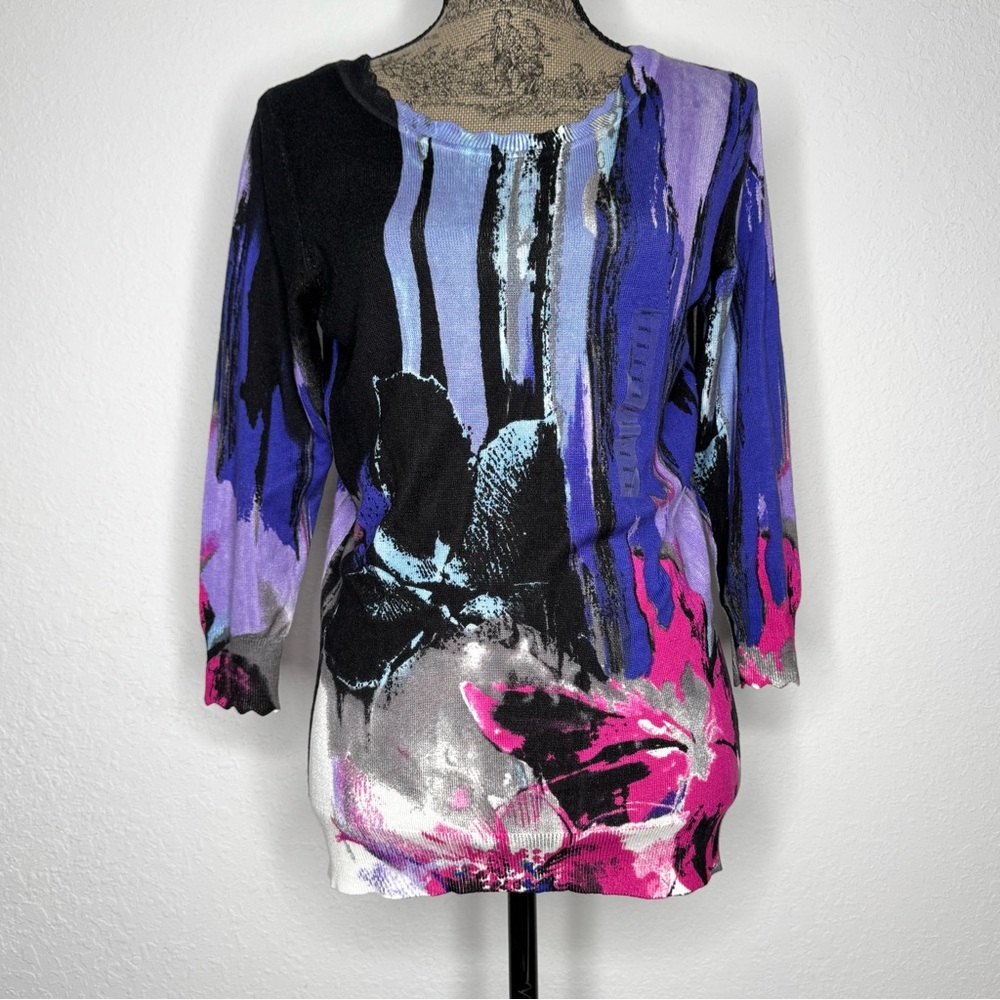 Joseph A. Women’s Abstract Paint Tri-Color Brilliant Knit Sweater NWT Size Small